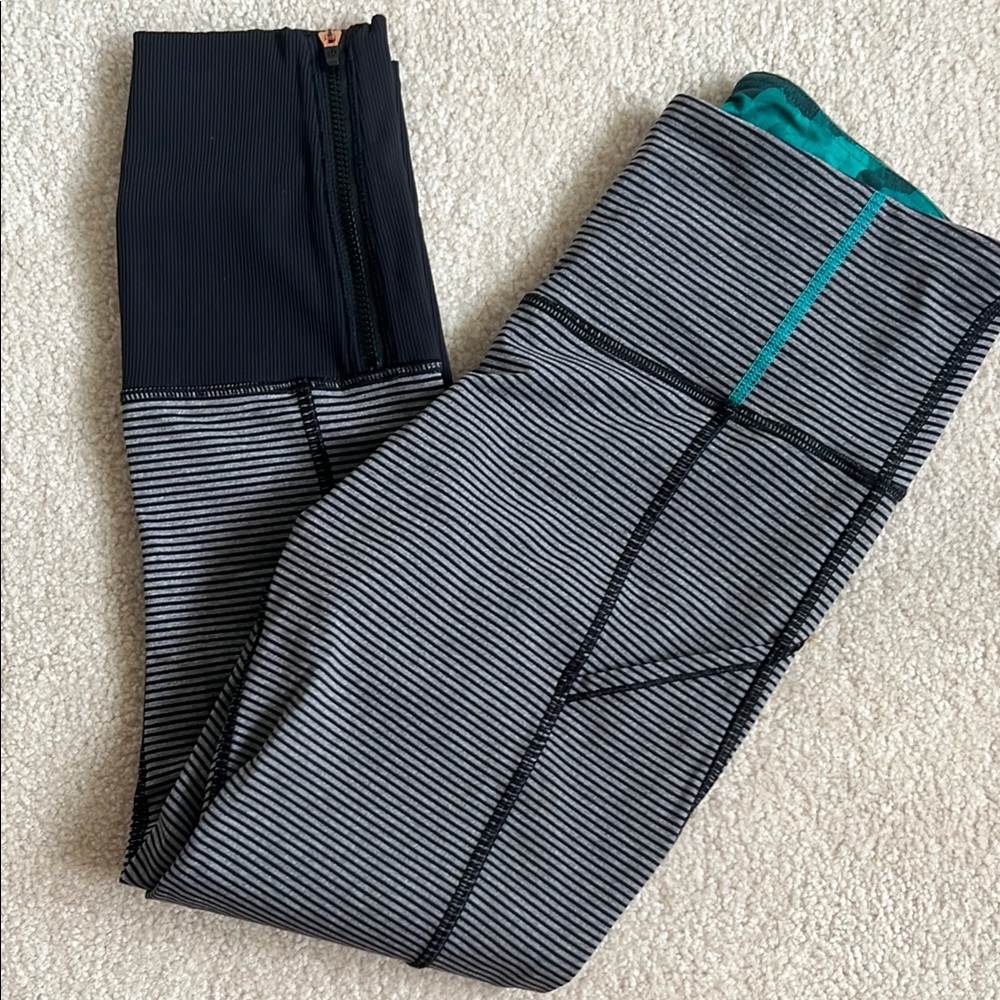Lululemon Striped Black and Gray Leggings